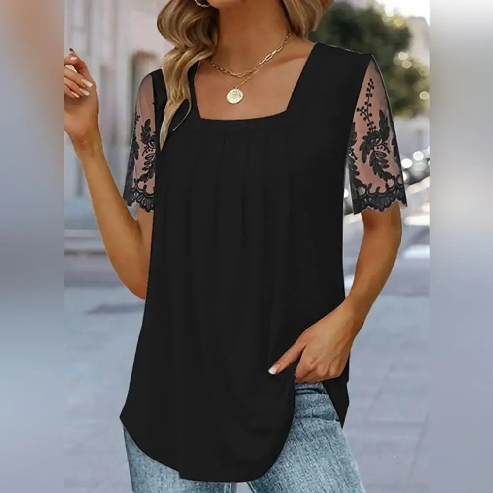 Fashion Women Summer Solid Color T-Shirts Shrinkage Design Lace Decor Square Collar Short Sleeve Loose Pullovers Top
Fashion Women Summer Solid Color T-Shirts Shrinkage Design Lace Decor Square Collar Short Sleeve Loose Pullovers Top