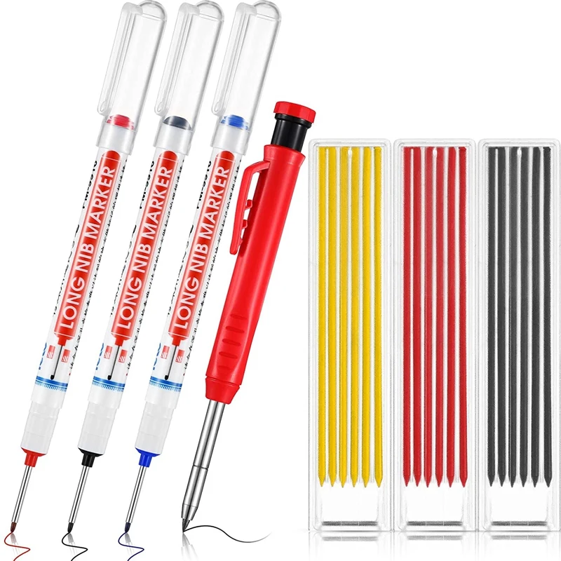 Solid Carpenter Pencil With 18 Refills Red Yellow Black, 3 Pieces Deep Hole Marker Pens Red Black Blue, For Wood
Solid Carpenter Pencil With 18 Refills Red Yellow Black, 3 Pieces Deep Hole Marker Pens Red Black Blue, For Wood