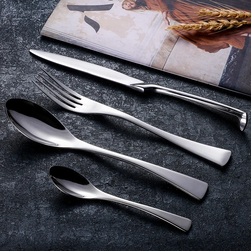 

JANKNG 24-Pcs Black Dinnerware 18/10 Stainless Steel Flatware Set Steak Knife Fork Spoon Teaspoon Cutlery Set Food Tableware