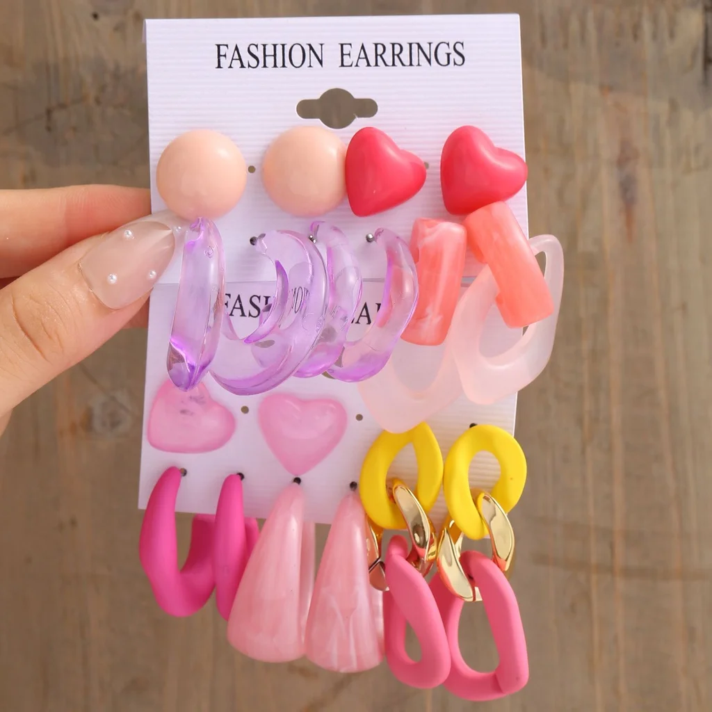 

5Pairs/Set Unique Design Love Stud Earrings Large Resin Acetate Earring Set Sweet Macaron Earrings Candy Color