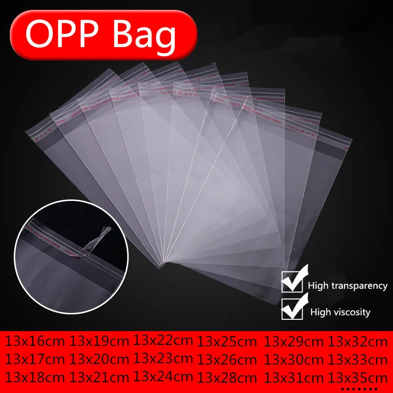 

100Pcs 13x16cm-13cmx35cm Transparent Resealable Cellophane OPP Poly Bags Self Adhesive Plastic Bag Self Adhesive Seal Candy Bags