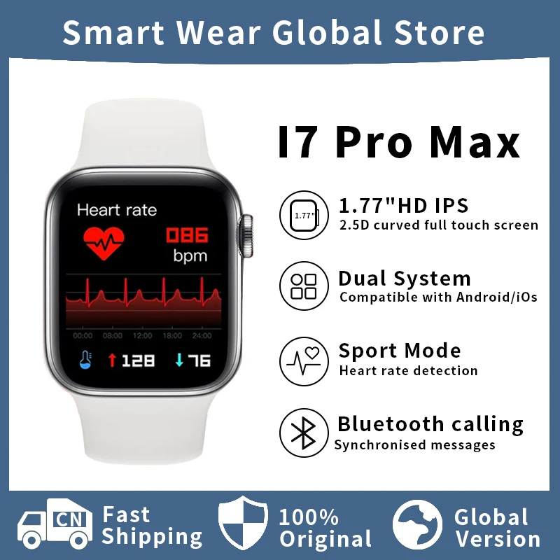 I7 Pro Max Smart Watch Series 7 Bluetooth Call Sports Fitness Customized dial Men and Women Gift for Apple Watch IOS and Android
I7 Pro Max Smart Watch Series 7 Bluetooth Call Sports Fitness Customized dial Men and Women Gift for Apple Watch IOS and Android