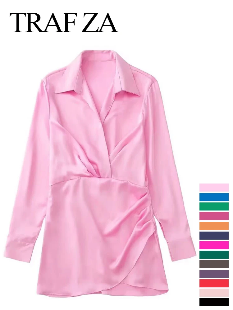 TRAFZA 2023 Satin Dress For Women Elegant Solid Collar Long Sleeve Pleated Sexy Mini Slim Female Casual Streetwear Dress
TRAFZA 2023 Satin Dress For Women Elegant Solid Collar Long Sleeve Pleated Sexy Mini Slim Female Casual Streetwear Dress