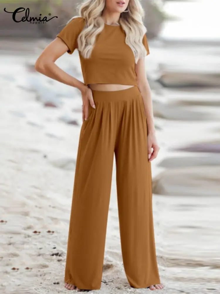 Summer 2 Pieces Pant Sets Celmia 2022 Skinny Short Sleeve Crop Tops and High Waist Pants Sutis Casual Solid Elastic Knitted Sets
Summer 2 Pieces Pant Sets Celmia 2022 Skinny Short Sleeve Crop Tops and High Waist Pants Sutis Casual Solid Elastic Knitted Sets