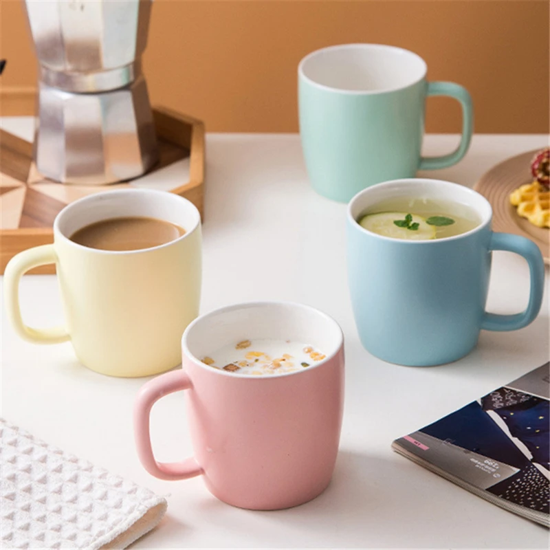 

300mL Candy Color Coffee Ceramic Mug Large Capacity Handgrip Espresso Milk Cup Porcelain Tea Beer Mugs Home Office Drinkware