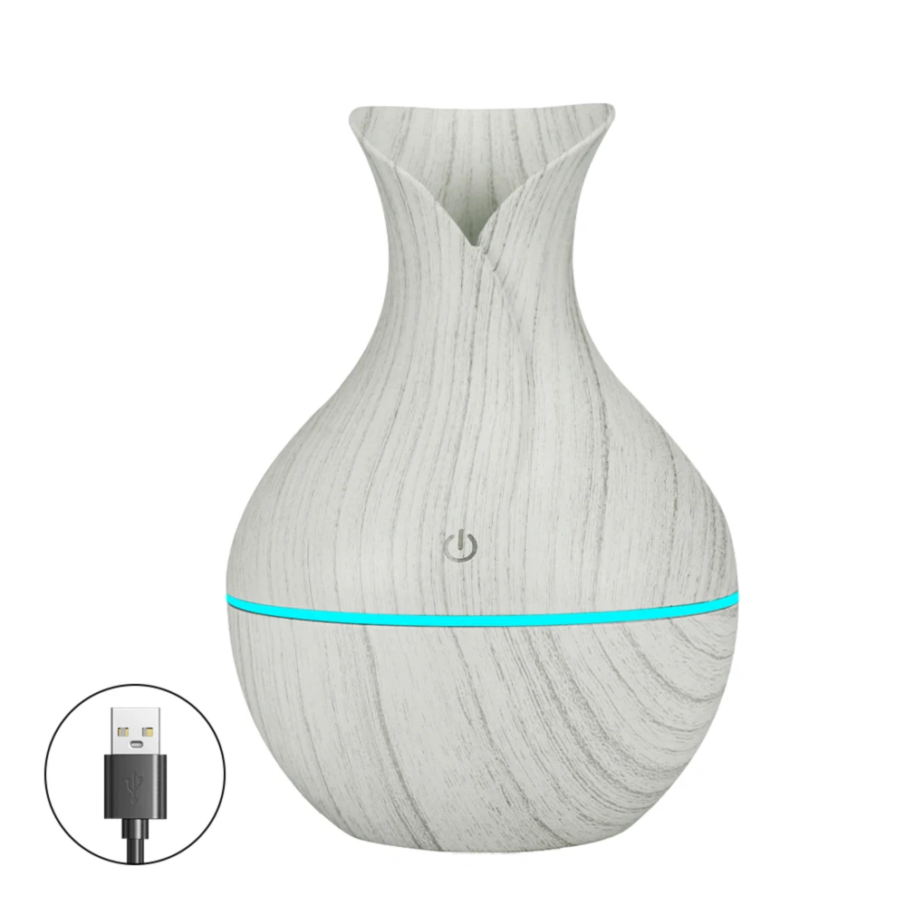 

USB Humidifier Electric Wood Grain Essential Oil Diffuser Vase Mist Air Atomizer LED Sprayer for Home Office Car