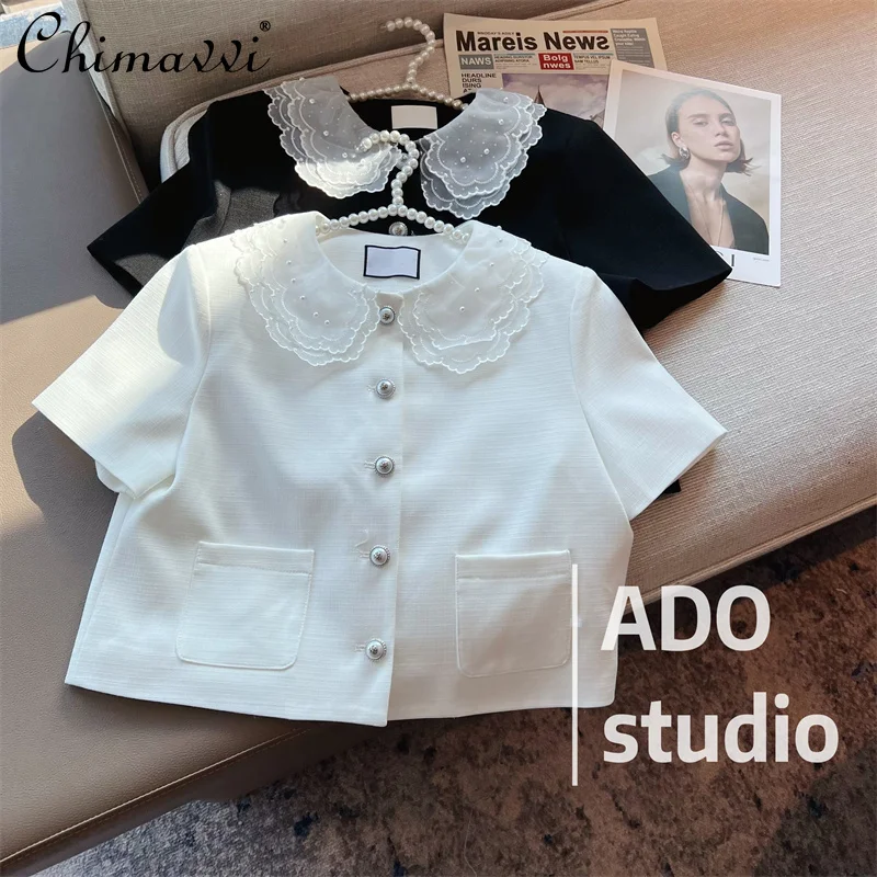 Lace Peter Pan Collar Short Sleeve Jacket 2022 Summer New Fashion Socialite Temperament Design All-Match Top Short Women's Coat
Lace Peter Pan Collar Short Sleeve Jacket 2022 Summer New Fashion Socialite Temperament Design All-Match Top Short Women's Coat