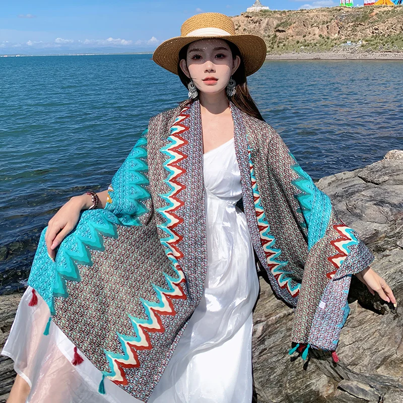 

Новый женский хлопковый льняной вискозный шарф 90 х180 см, большая шаль, Модный Роскошный дизайнерский женский длинный шарф с кисточками и защитой от солнца