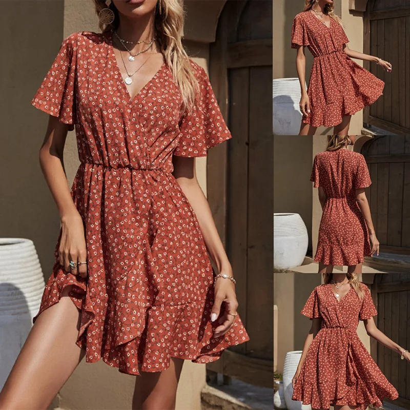 Женское пляжное мини-платье с цветочным принтом, расклешенное повседневное летнее платье с коротким рукавом, элегантное платье с V-образным...
Женское пляжное мини-платье с цветочным принтом, расклешенное повседневное летнее платье с коротким рукавом, элегантное платье с V-образным...