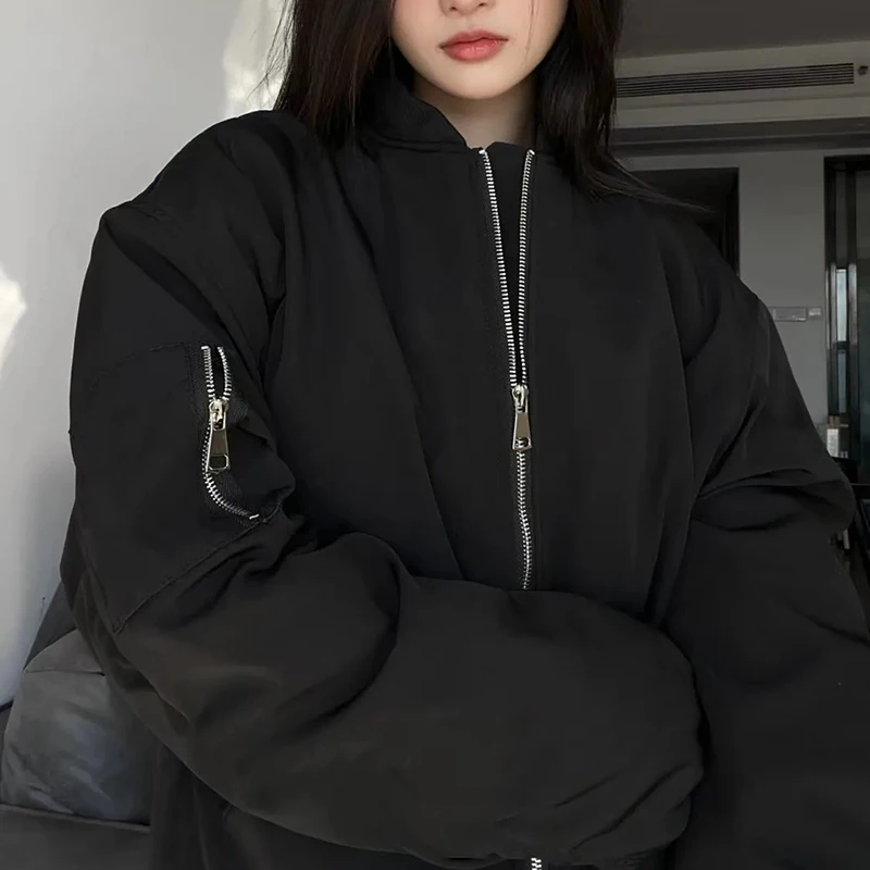 Rimocy Streetwear Black Oversized Bomber Jacket Women Autumn Vintage Loose Coats Woman Harajuku Fashion Varsity Couple Outerwear
Rimocy Streetwear Black Oversized Bomber Jacket Women Autumn Vintage Loose Coats Woman Harajuku Fashion Varsity Couple Outerwear