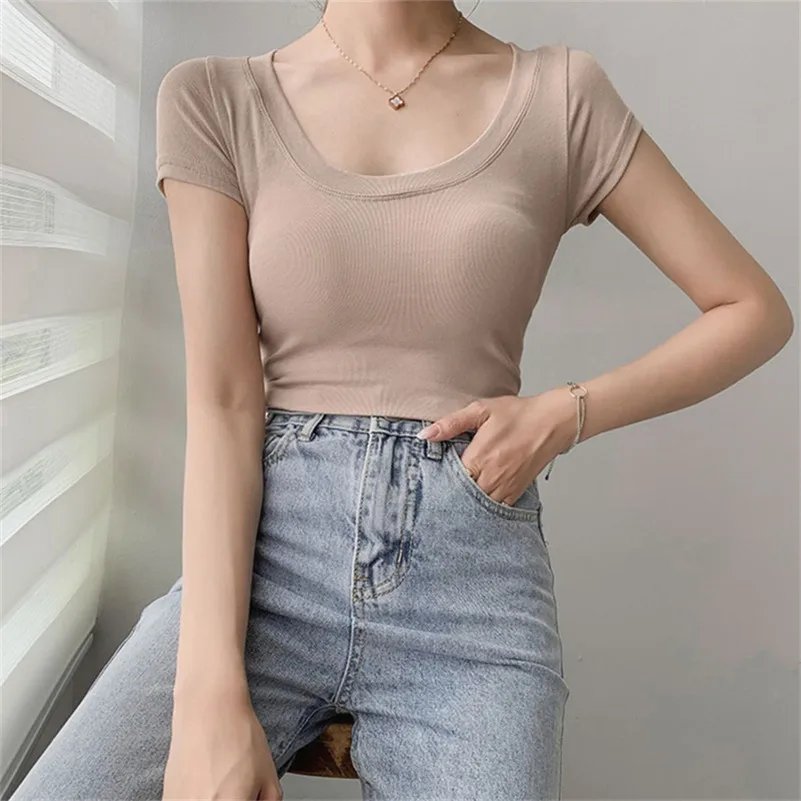 Summer Knitted Cotton Women U-Neck Crop Tops Slim Solid Basic Breathable Lightweight Short Sleeve Shirts Blouses
Summer Knitted Cotton Women U-Neck Crop Tops Slim Solid Basic Breathable Lightweight Short Sleeve Shirts Blouses