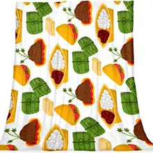 Plush Blanket, Nap Blanket, Warm Cozy Soft, Microfiber Blankets, Food Cartoon Dumplings Taco Curry Rice