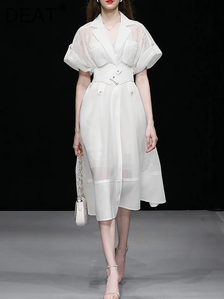 DEAT Women's Fashion Dress Lapel Short Sleeve Belt Waist Button Gauze Perspective Elegant Dresses Summer 2023 New 13DB3177
DEAT Women's Fashion Dress Lapel Short Sleeve Belt Waist Button Gauze Perspective Elegant Dresses Summer 2023 New 13DB3177