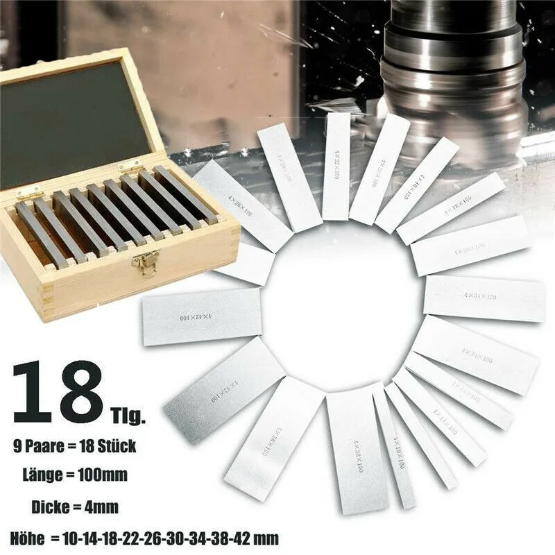 9pairs/18pcs Alloy Steel High-precision Parallel Pad Gauge Block CNC Milling Pads Set 100mm X (10-42mm) Parallel Pad Gauge Block
9pairs/18pcs Alloy Steel High-precision Parallel Pad Gauge Block CNC Milling Pads Set 100mm X (10-42mm) Parallel Pad Gauge Block