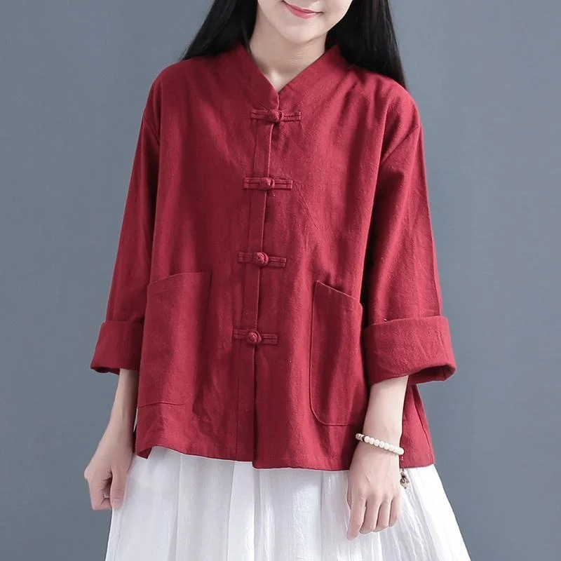 Women's Cotton Linen Shirt Vintage Blouse Long Sleeve Solid Color Loose Ladies Tops Casual V-neck Button Jacket Pocket Fashion
Women's Cotton Linen Shirt Vintage Blouse Long Sleeve Solid Color Loose Ladies Tops Casual V-neck Button Jacket Pocket Fashion