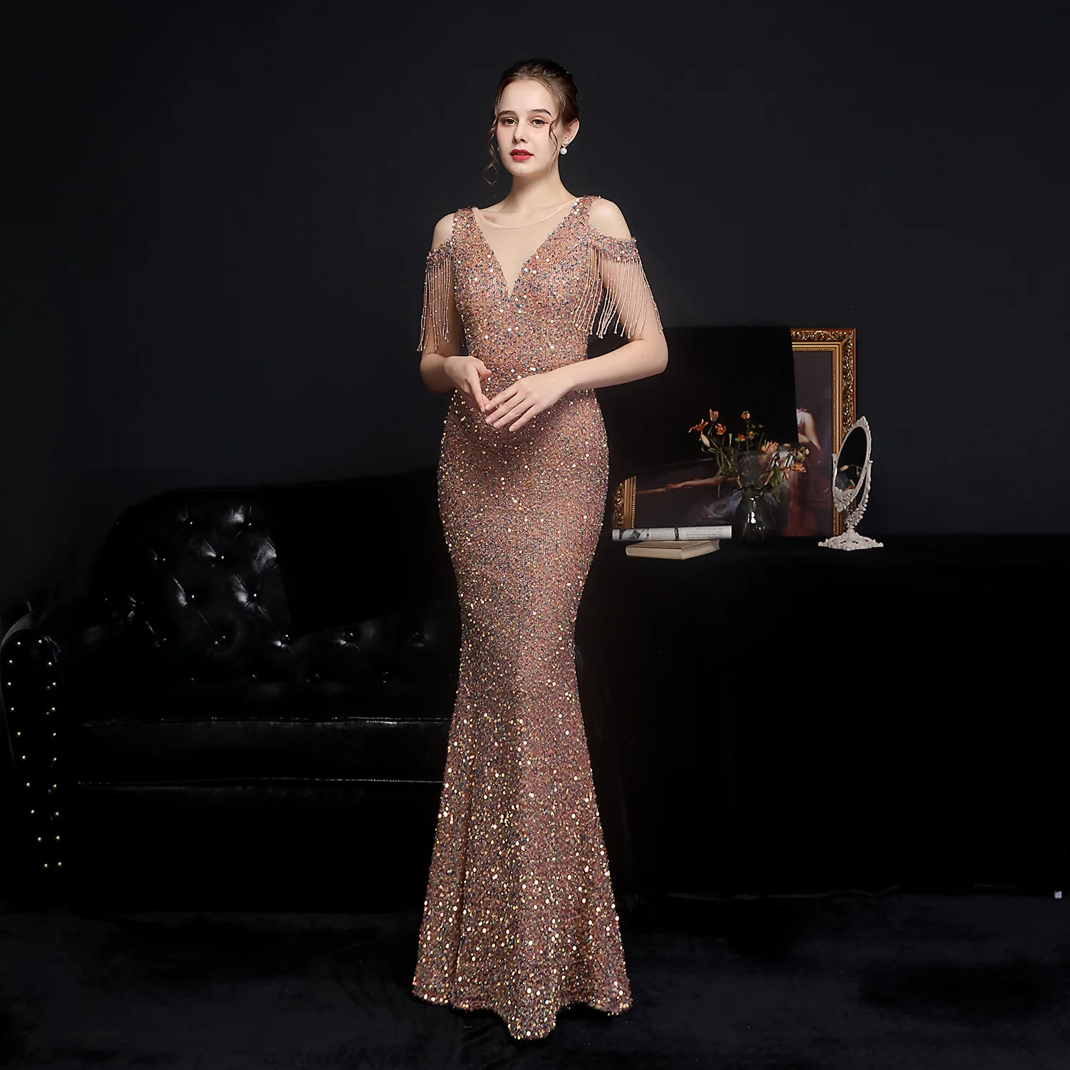 Sequin Toast Dress Bride Long Slim Sexy Fishtail Dress Exhibition Dress Party Dress Formal Dress Women Elegant Formal Dress
Sequin Toast Dress Bride Long Slim Sexy Fishtail Dress Exhibition Dress Party Dress Formal Dress Women Elegant Formal Dress