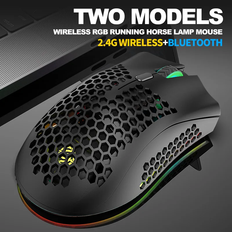 Two Modesl 2.4G Wireless Bluetooth RGB Running horse lamp Mouse Computer Rechargeable Backlit Lightweight Honeycomb Gamer Mause
Two Modesl 2.4G Wireless Bluetooth RGB Running horse lamp Mouse Computer Rechargeable Backlit Lightweight Honeycomb Gamer Mause