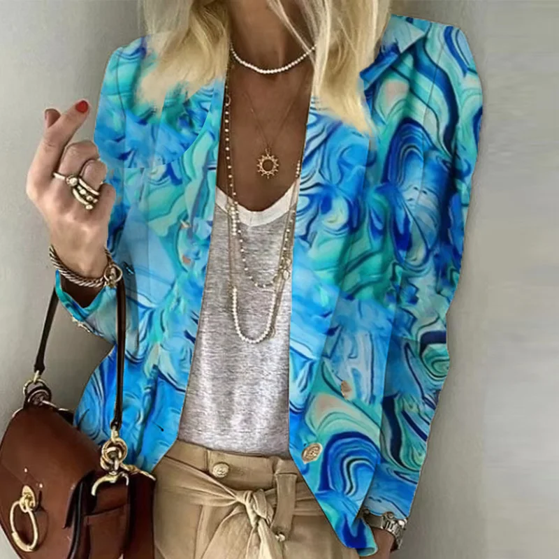 Spring Single Button Lapel Top Cardigan Women Elegant Pattern Print Casual Blazers Coat Autumn Long Sleeve Office Lady Outerwear 
Spring Single Button Lapel Top Cardigan Women Elegant Pattern Print Casual Blazers Coat Autumn Long Sleeve Office Lady Outerwear