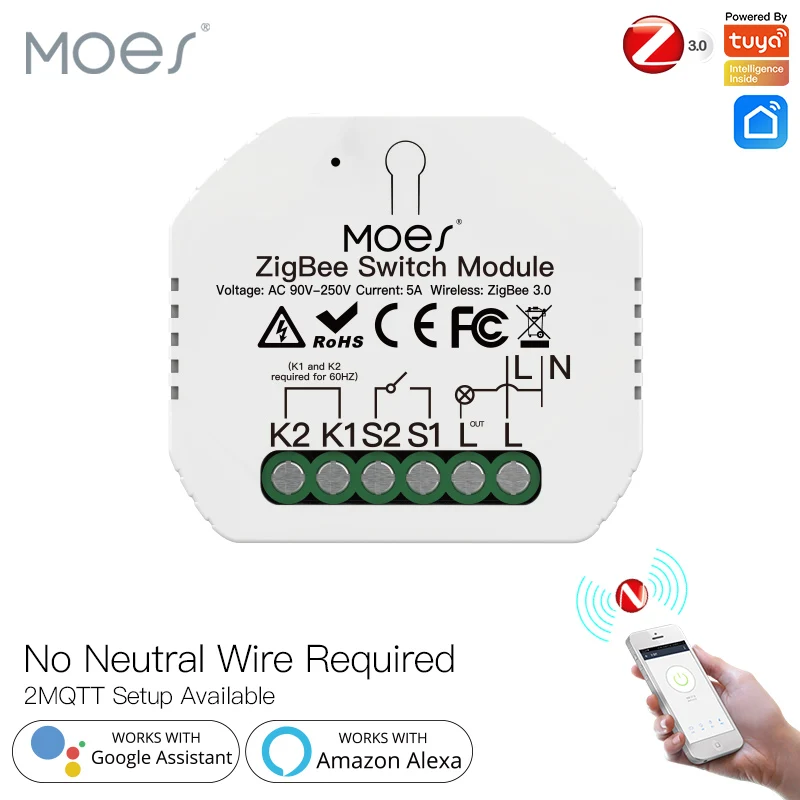 Moes 2MQTT Tuya ZigBee Smart Light Switch Module No Neutral Wire Single Fire Smart Life App Control Works with Alexa Google Home
Moes 2MQTT Tuya ZigBee Smart Light Switch Module No Neutral Wire Single Fire Smart Life App Control Works with Alexa Google Home