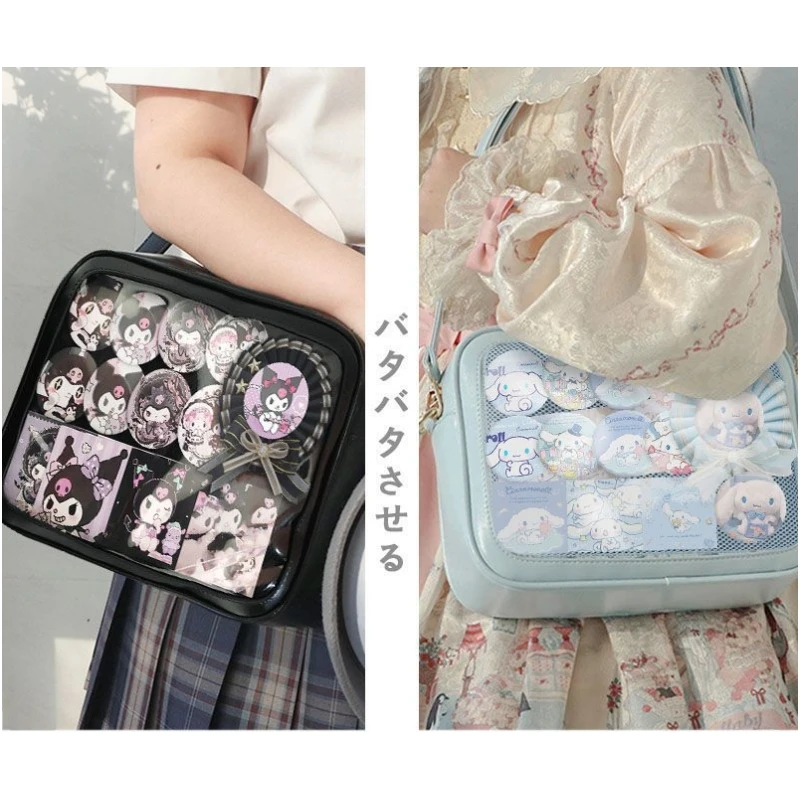 

Sanrios Kuromi My Melody Cartoon JK Itabag Kawaii Square Transparent Shoulder Bag Cute PU Large Capacity Storage Bag Girl Gift