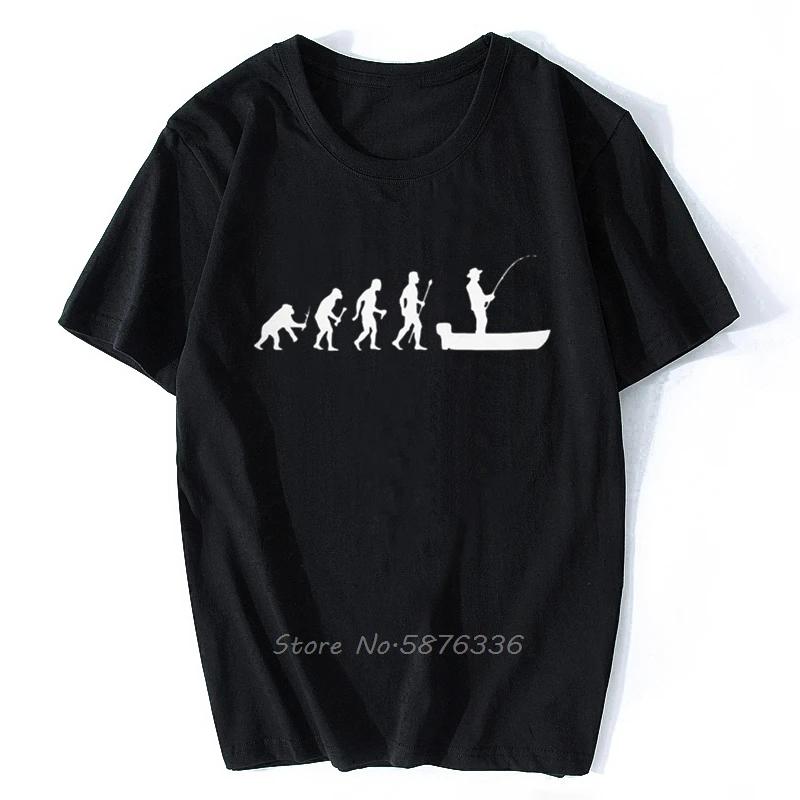 

Funny Evolution Of Man And Boat Fish T-Shirts Men Fisherman Fish Short Sleeve Superior Tees Cotton Tops T Shirt