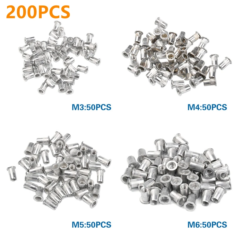 200Pcs M3 M4 M5 M6 Aluminum Alloy Rivet Nuts Rivnut Flat Head Threaded Rivet Insert Nutsert Cap Rivet Nut Hardware Parts
200Pcs M3 M4 M5 M6 Aluminum Alloy Rivet Nuts Rivnut Flat Head Threaded Rivet Insert Nutsert Cap Rivet Nut Hardware Parts
