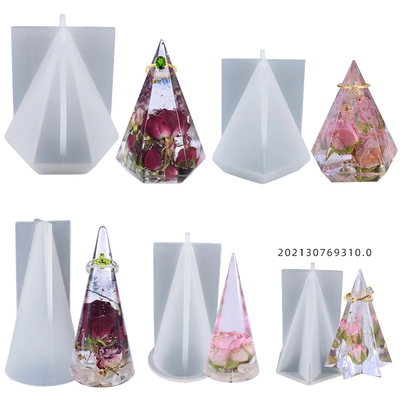 

Cylindrical cone hexagonal silica gel mold made of epoxy resin can be used to place the table candle ring jewelry shelf