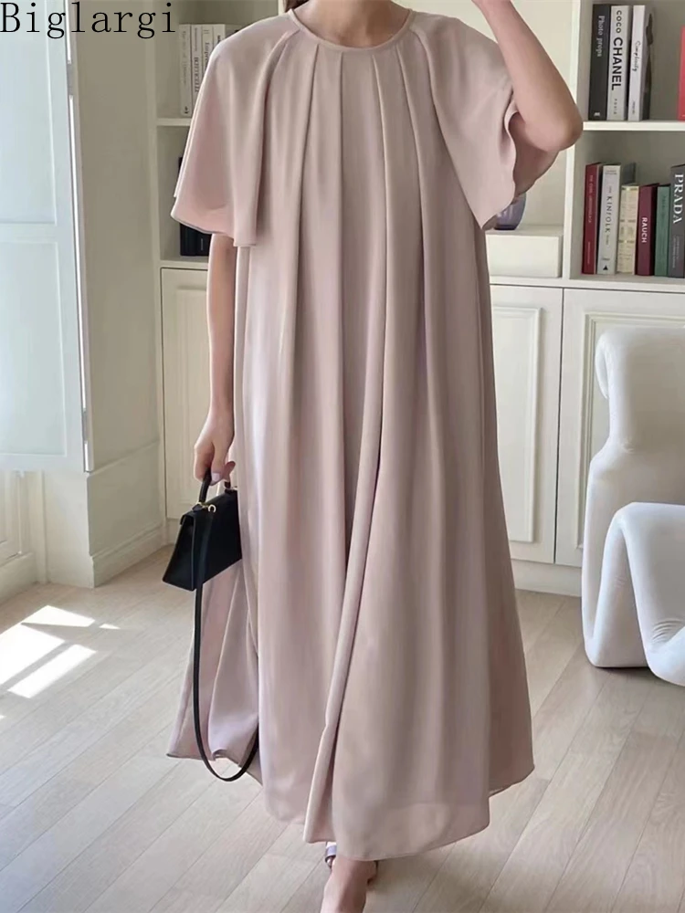Korean Fashion Pleated Loose Dress Summer Women Casual Ladies Womens Office Elegant Dresses 2022 Woman Chic Cotton Long Dress 
Korean Fashion Pleated Loose Dress Summer Women Casual Ladies Womens Office Elegant Dresses 2022 Woman Chic Cotton Long Dress