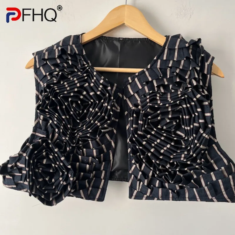 

PFHQ Men's Short Striped Three-dimensional Patterned Waistcoat Tide Stacked Design Autumn Creativity Haute Quality Vest 21Z1923