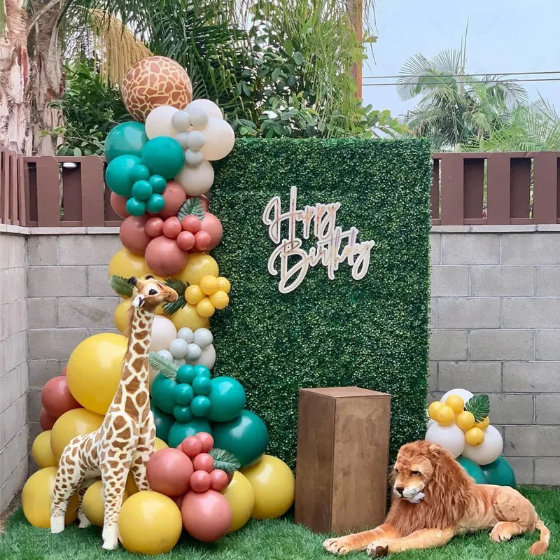 

87pcs Jungle Birthday Party Giraffe Printed Balloon Garland Wild One Baby Shower Decorations baby Pink Sage Green Balloon Arch