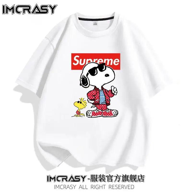 Kawaii Snoopy мультфильм милый Co фирменная футболка с коротким рукавом Студенческая