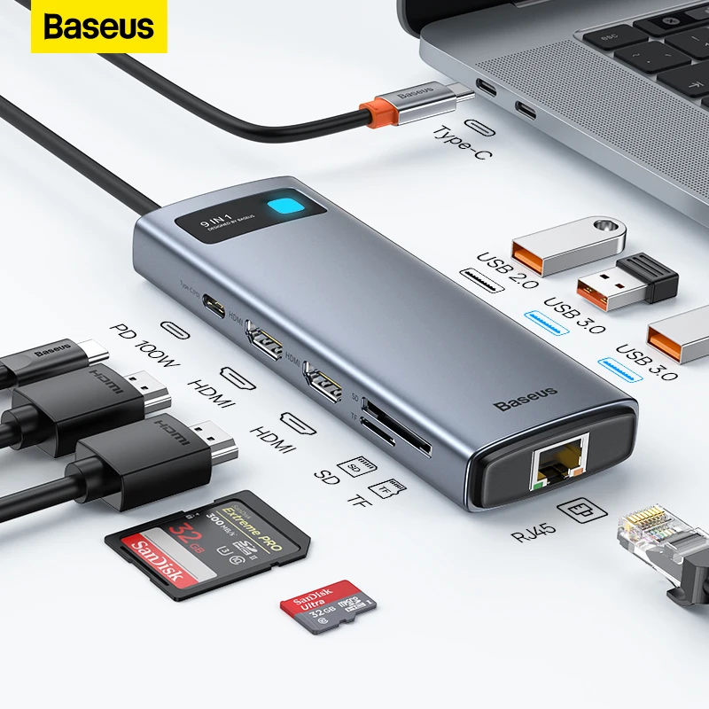 Baseus USB C HUB Type C к USB 3,0 HDMI-совместимый RJ45 PD100W адаптер 9 в 1 Type-C HUB для Macbook Air Pro iPad Pro USB C HUB
Baseus USB C HUB Type C к USB 3,0 HDMI-совместимый RJ45 PD100W адаптер 9 в 1 Type-C HUB для Macbook Air Pro iPad Pro USB C HUB