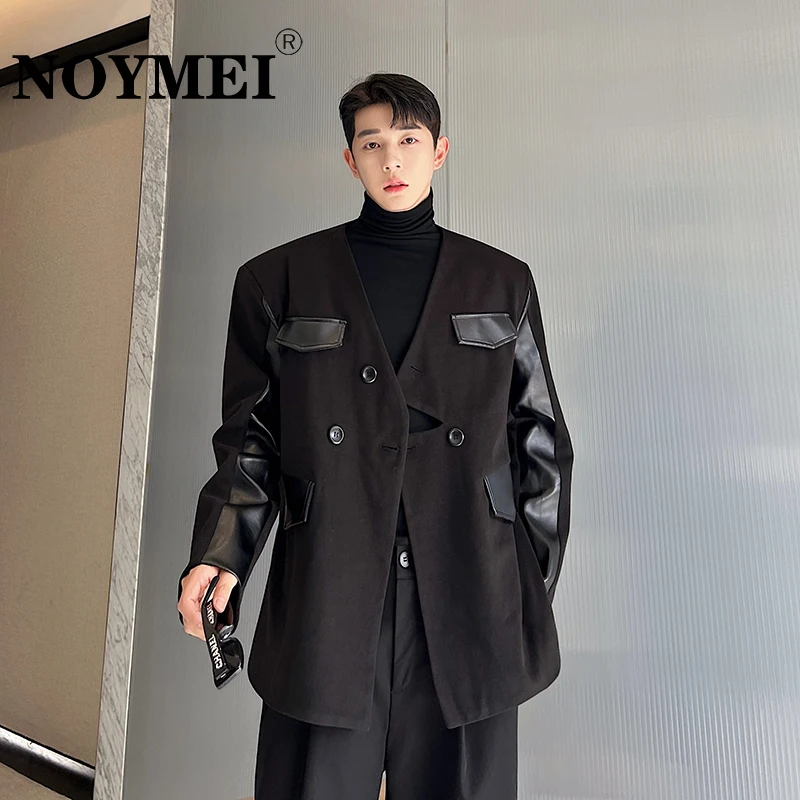 NOYMEI Loose Fashion Korean Style Black Double Breasted PU Leather Coat Men Silhouette Jacket Collarless Autumn WA1941 
NOYMEI Loose Fashion Korean Style Black Double Breasted PU Leather Coat Men Silhouette Jacket Collarless Autumn WA1941