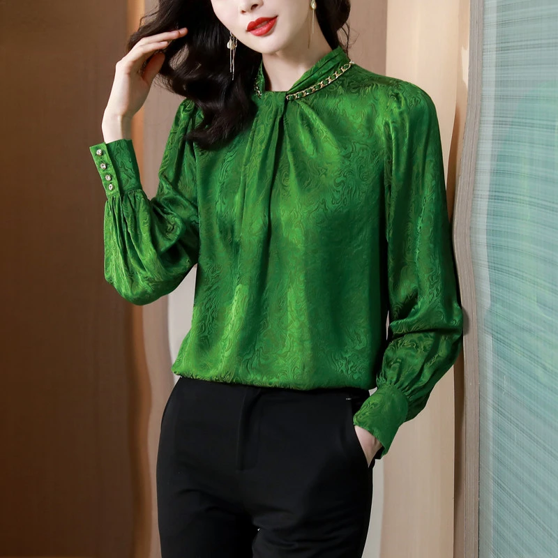 Spring Fall Women Dobby Floral Full Sleeve Chain Decorated Imitation Silk Top Blouse ,woman Cloths Stand Collar 3xl Tops Blouses
Spring Fall Women Dobby Floral Full Sleeve Chain Decorated Imitation Silk Top Blouse ,woman Cloths Stand Collar 3xl Tops Blouses