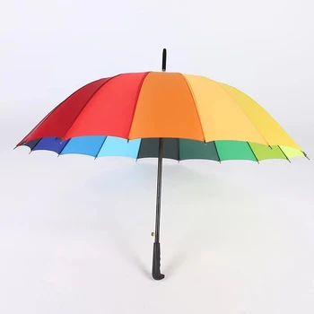 16K Windproof Rainbow Big Umbrella Rain Women Men Sun Walking Long-handle Straight Golf Umbrellas Automatic-open