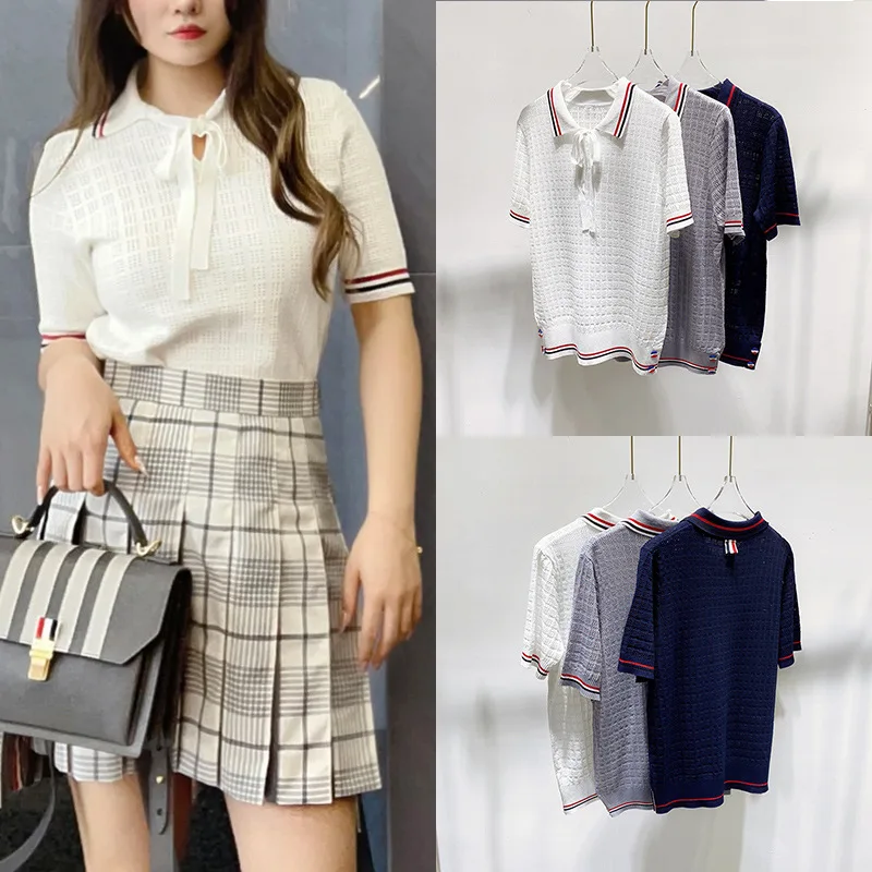 High Quality Korean Fashion TB Short-sleeved Women's Fragrance Knitted Polo Shirt Lapel College Style New Cookies In Summer
High Quality Korean Fashion TB Short-sleeved Women's Fragrance Knitted Polo Shirt Lapel College Style New Cookies In Summer