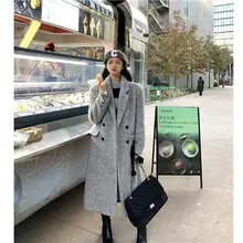 Fall New Classic Double Breasted Stone Wool Coat Women Classic Turn-down Collar Jacket Loose Woolen Grey Trench Coat B178