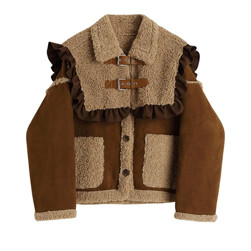 Women Vintage Suede Fur Jackets With Shawl Single Breasted Lamb Wool Jacket Winter Female Casual Loose Sweet Fashion Warm Coats
Women Vintage Suede Fur Jackets With Shawl Single Breasted Lamb Wool Jacket Winter Female Casual Loose Sweet Fashion Warm Coats