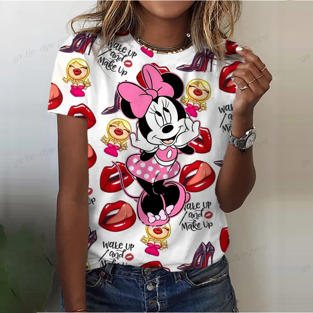 

New Disney Kawaii Minnie Mouse Women T Shirt Fashion Christmas T-shirt Casual Happy Holiday Party Female T Shirt New Year Tshirt