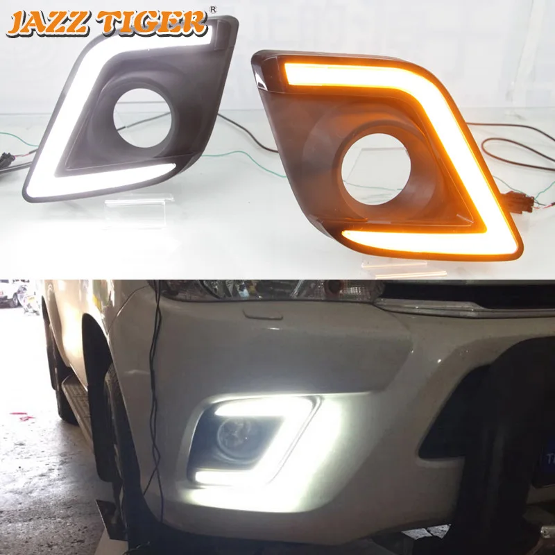 12V Car LED DRL Daylights For Toyota Hilux Revo Vigo 2015 2016 Yellow Turn Signal Daytime Running Light Auto Foglamp 
12V Car LED DRL Daylights For Toyota Hilux Revo Vigo 2015 2016 Yellow Turn Signal Daytime Running Light Auto Foglamp