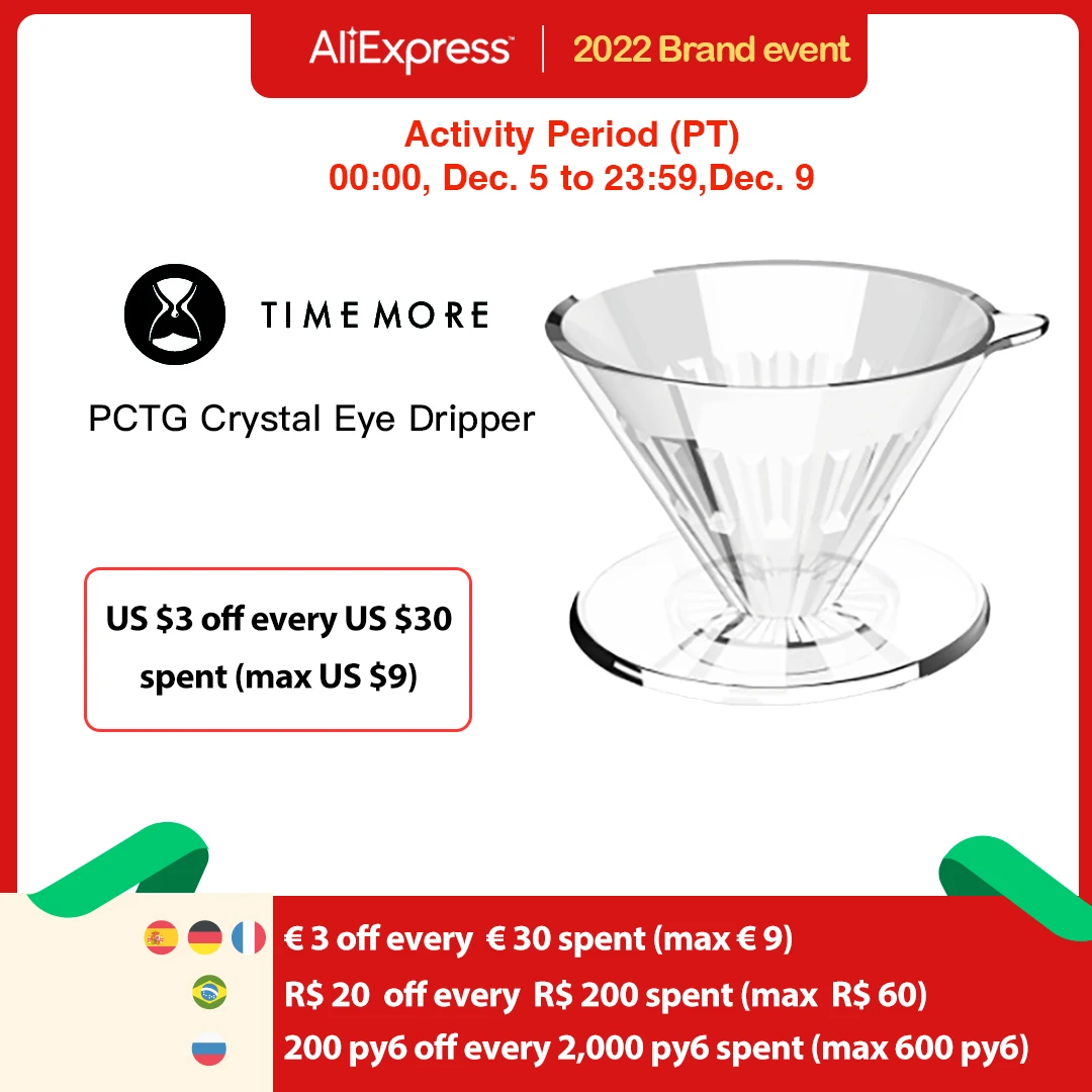TIMEMORE PCTG Crystal Eye dripper coffee dripper pour over coffee maker V60 coffee filter filter cup hand drip reusable filters
TIMEMORE PCTG Crystal Eye dripper coffee dripper pour over coffee maker V60 coffee filter filter cup hand drip reusable filters