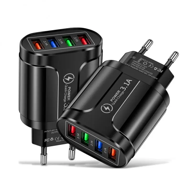 

Universal 4 Ports Fast Quick Charge LED USB Hub Wall Charger Adapter UK EU US Plug Travel Phone Charger Power Socket Plug