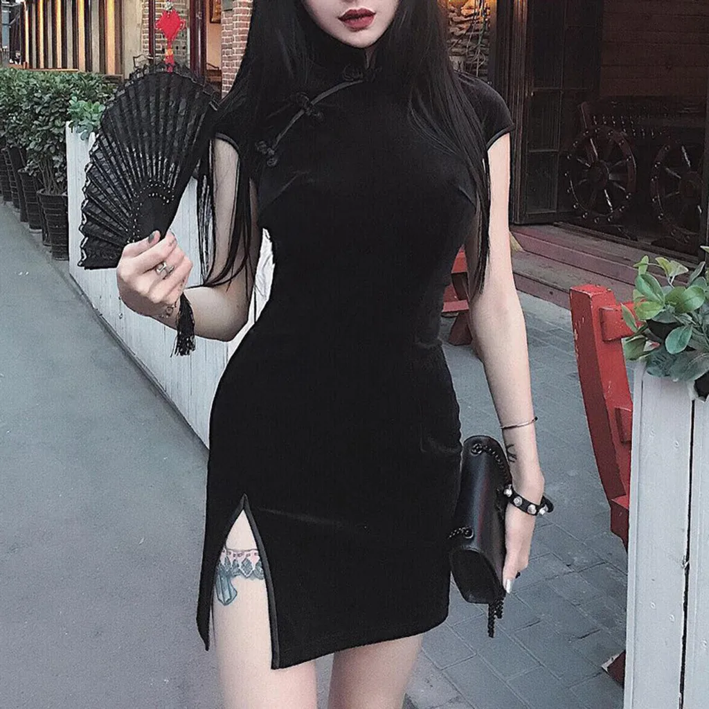 Womens Long Casual Dresses Chinese Punk Dress Bodycon Cheongsam Dress Gothic Women Maxi Dresses for Women
Womens Long Casual Dresses Chinese Punk Dress Bodycon Cheongsam Dress Gothic Women Maxi Dresses for Women