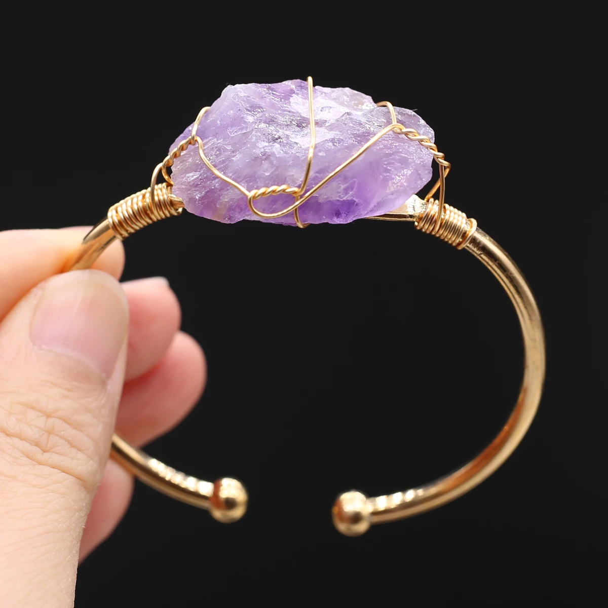 

Fashion Natural Stone Reiki Heal Crystal Cuff Bangles Gold plated Alloy Women Cuff Bracelet Jewelry for Festival Party Gifts