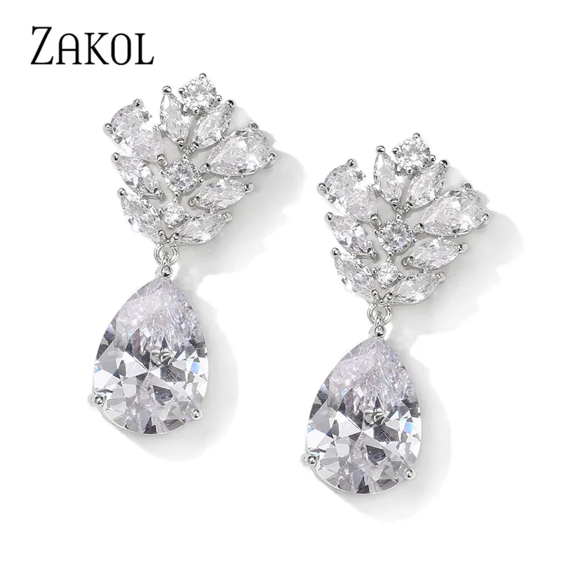 ZAKOL White Color Flower Shape Zircon Water Drop Crystal Pendant Dangle Earrings for Women Bridal Wedding Jewelry EP5078
ZAKOL White Color Flower Shape Zircon Water Drop Crystal Pendant Dangle Earrings for Women Bridal Wedding Jewelry EP5078