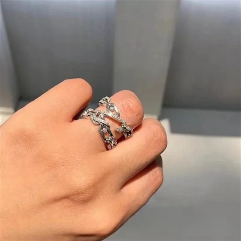 

Trend European and American Style Exaggerated Multi-Storey Geometric Lines Winding Zircon Ring Women's Party Jewelry Accessories