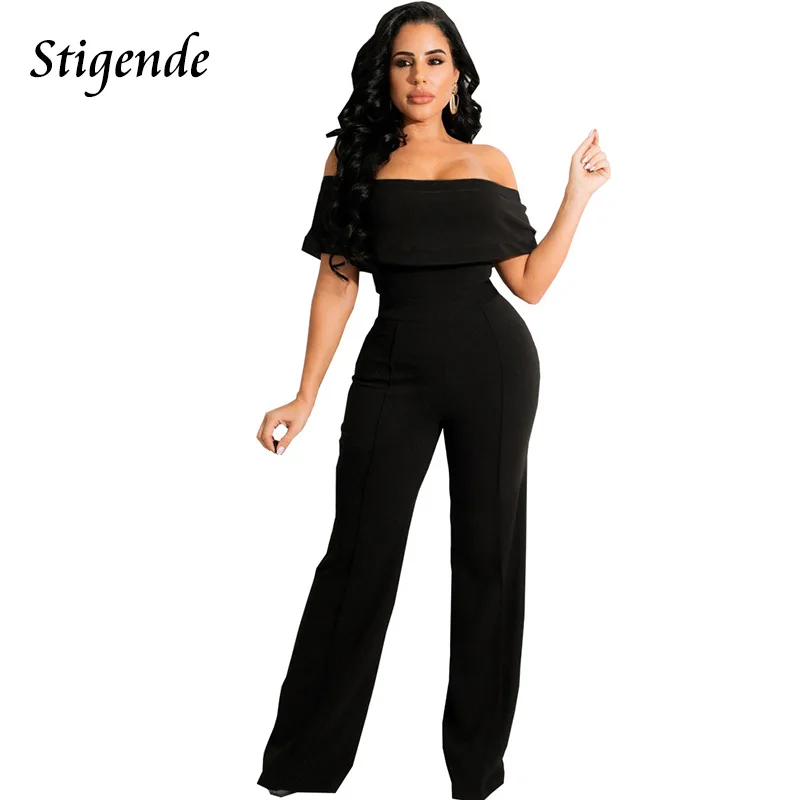 

Stigende Elegant Wide Leg Off Shoulder Jumpsuit Women Slash Neck Bodycon Romper Jumpsuit Zipper Patchwork Solid Color Overalls