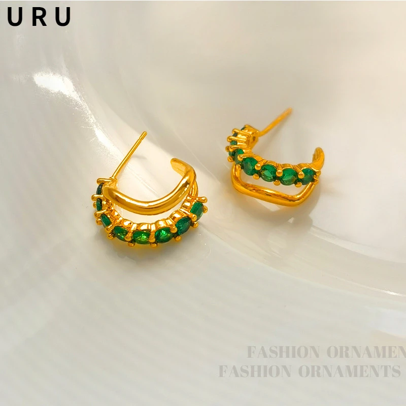 Fashion Jewelry 925 Silver Needle Green Zircon Earrings For Women Female Retro Design High Quality Brass Metal Hoop Earrings
Fashion Jewelry 925 Silver Needle Green Zircon Earrings For Women Female Retro Design High Quality Brass Metal Hoop Earrings
