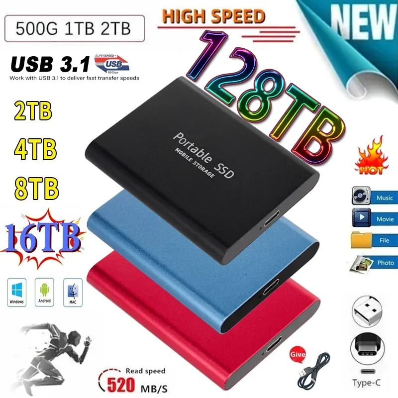 2023 Original High-speed Portable SSD 16TB 30TB External Hard Drive Storage Type-C USB 3.1 Interface for PC Laptops xioami
2023 Original High-speed Portable SSD 16TB 30TB External Hard Drive Storage Type-C USB 3.1 Interface for PC Laptops xioami