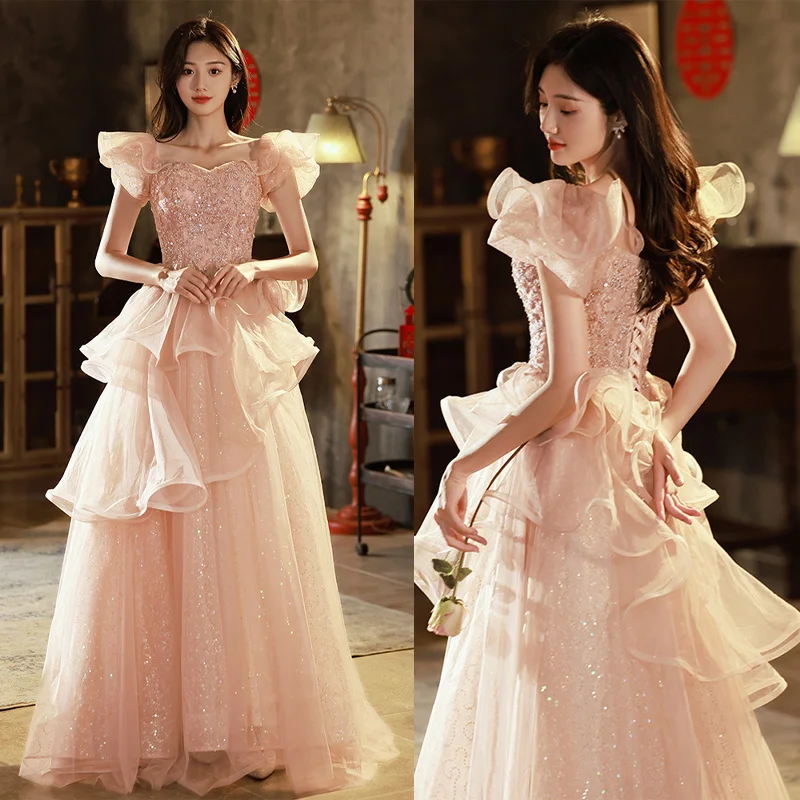It's Yiiya Strapless Sequins A-Line Lace Up Floor-Length Short Sleeves Tulle Formal Dress Pink Elegant Dress Woman Party A2772
It's Yiiya Strapless Sequins A-Line Lace Up Floor-Length Short Sleeves Tulle Formal Dress Pink Elegant Dress Woman Party A2772
